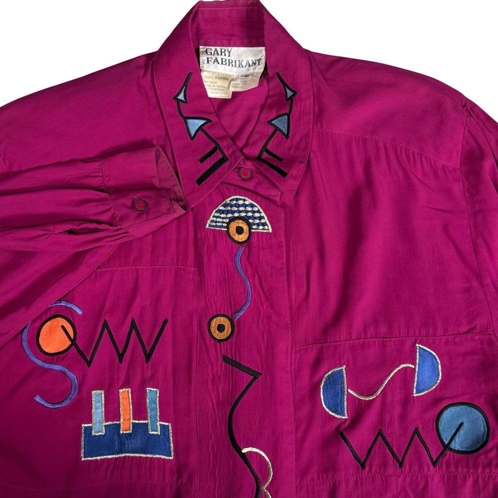 Gary Fabrikant Vintage‎ 1992 Abstract Embroidered Button Down Shirt Womens 10